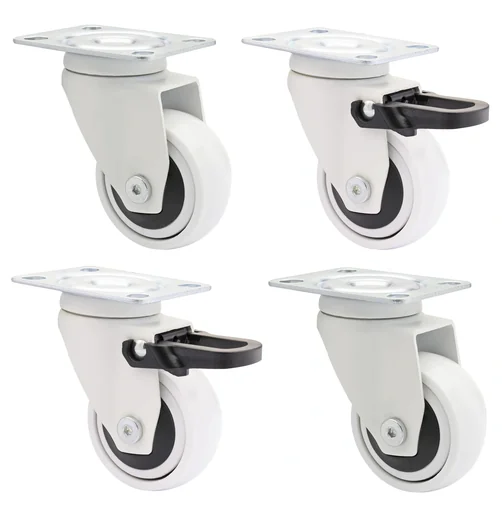 "Design 3C Lenkrollen 4 teiliges Set - Ø 50 mm, soft, weiß, 2 Rollen mit & 2 ohne Feststeller, Tragkraft 50 kg / Rolle image"