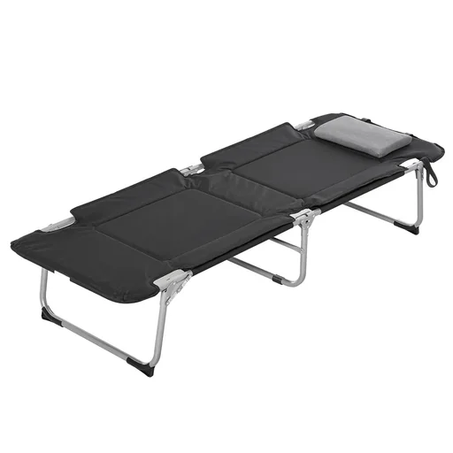 "Campingbett Feldbett Klappbett mit Kissen inkl. Tasche Schwarz+Silber 183 x 66 x 33 cm image"