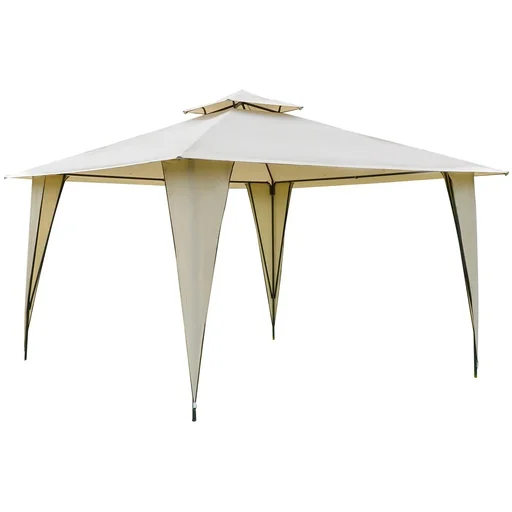"Pavillon Partyzelt mit Doppeldach 3,5x3,5x2,7m Festzelt Gartenlaube Metall Polyester Beige image"