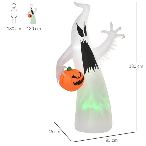 "Selbst aufblasendes Spuk Gespenst Geist LED beleuchtet Halloween Dekoration Polyester Weiß 95 x 45 x 180 cm image"