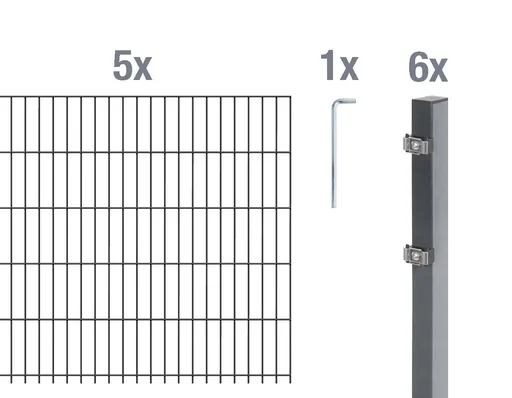 "Doppelstabmattenzaun Komplettset, anthrazit, Höhe 80 cm, Länge 10 m image"