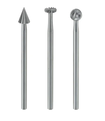 "Feinfräsersatz (Wolfram-Vanadiumstahl), 3-teilig (Rad, Kugel, Kegel) image"