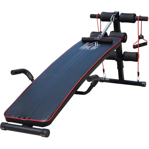 "Sit Up Bank Bauchtrainer Trainingsbank Widerstandsbänder Stahl + PVC Schwarz + Rot 56,5 x 135 x (50 68) cm image"