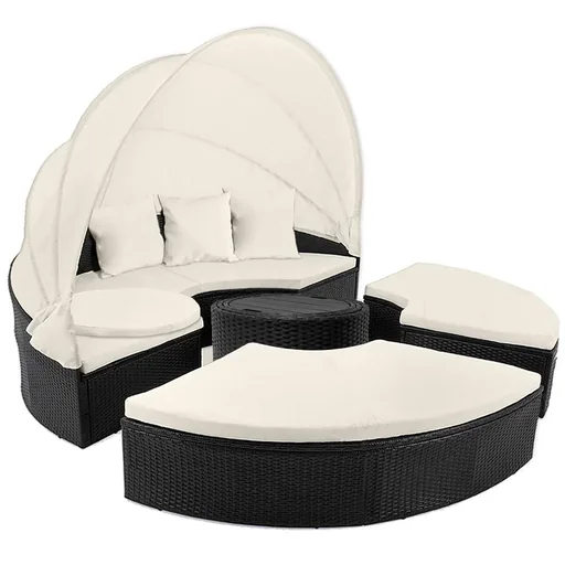 "Polyrattan-Sonnenliege schwarz-creme Ø185cm mit Sonnendach image"