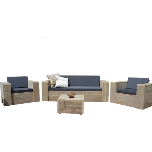 "Lounge-Set robustes Gerüstholz komplett# Sofa, Stühle, Tisch und Outdoor-Kissen image"