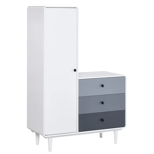 "Kleiderschrank mit Nachttisch 2-in-1 Schrank mit Stange Schublade für Wohnzimmer Schlafzimmer MDF Holz Weiß+Grau 100 x 4 image"