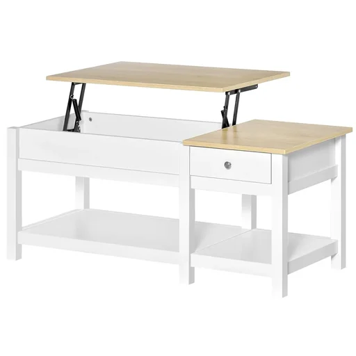 "Couchtisch Wohnzimmertisch mit Schublade Beistelltisch Kaffeetisch Teetisch Nachttisch MDF Weiß+Eiche 108 x 48 x 48 cm image"