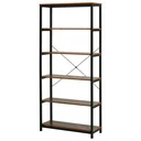 Bücherregal mit 5 Fächer, Standregal, Industriestil, Wohnzimmer, Schlafzimmer, Büro, E1 Spanplatte, Braun, 80 x 30 x 180