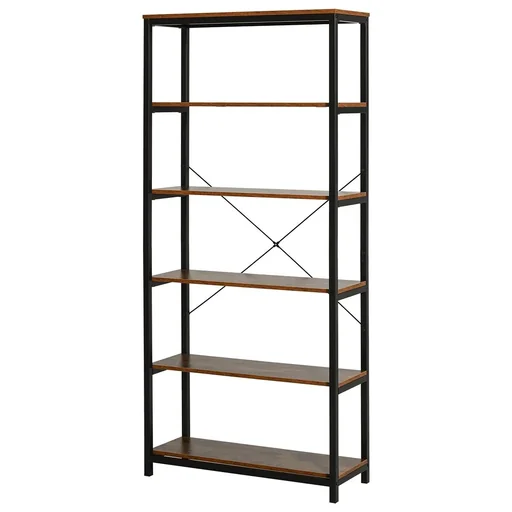 "Bücherregal mit 5 Fächer, Standregal, Industriestil, Wohnzimmer, Schlafzimmer, Büro, E1 Spanplatte, Braun, 80 x 30 x 180 image"