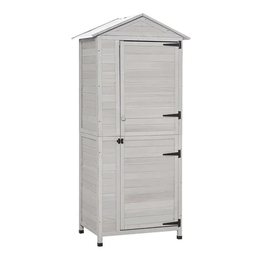 "Gartenschrank Holz Geräteschuppen Gerätehaus Gartenhaus mit Regalböden Asphaltdach Hellgrau 90 x 63 x 200 cm image"