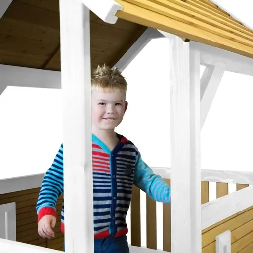 "Pumba Spielturm Braun/Weiß - Blaue Rutsche image"