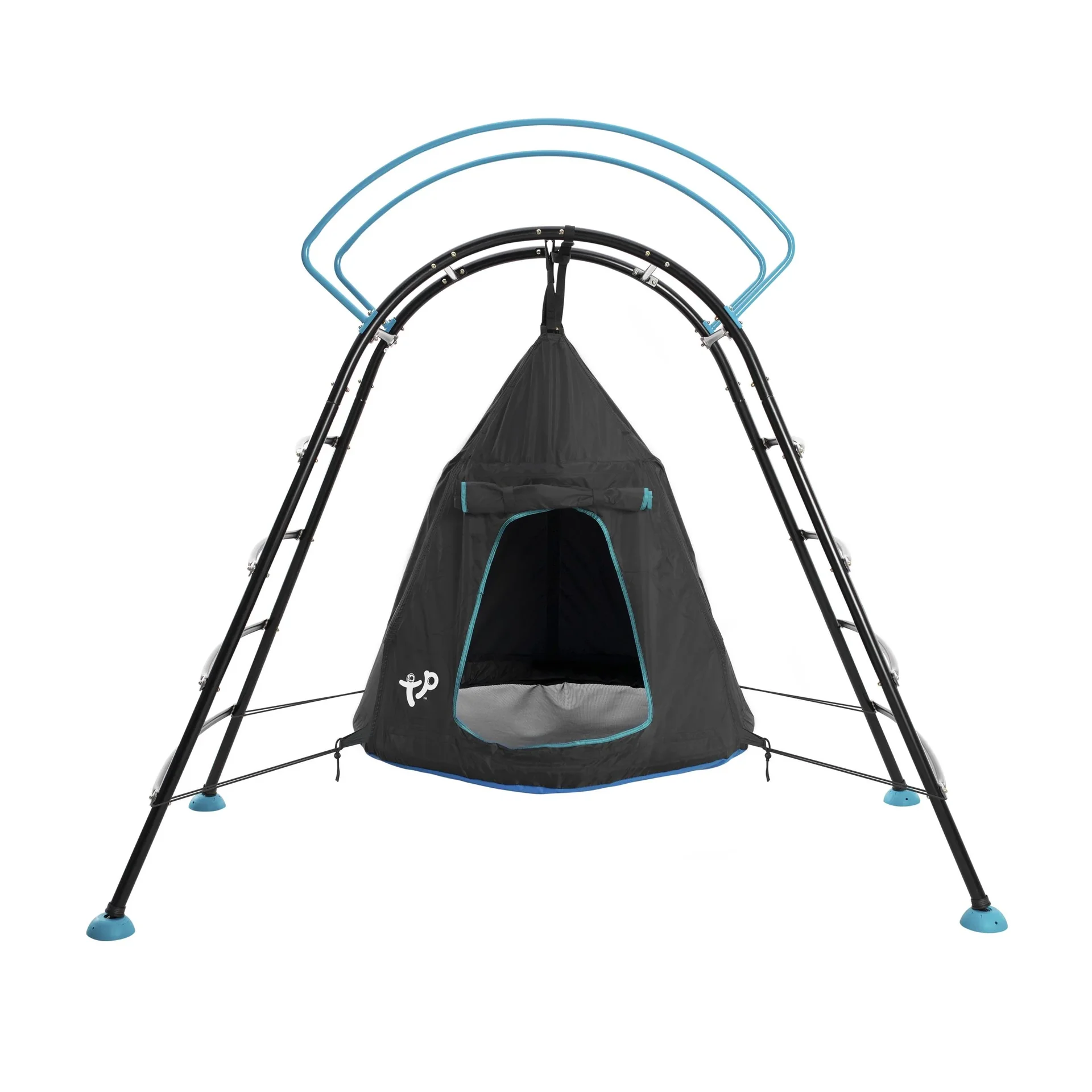 "TP Toys Klettergerüst UFO mit Hängesessel 217×122×201 cm Schwarz – Stahlrahmen & gebogene Leiter image"