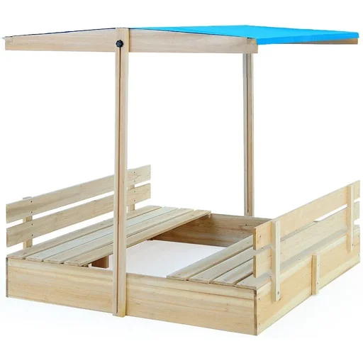 "Sandkasten mit klappbaren Bänken und höhenverstellbarem + kippbarem Dach 140 x 140cm image"