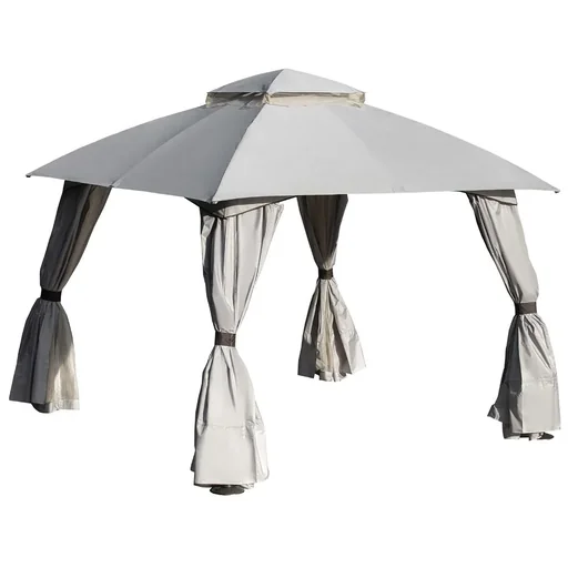 "Pavillon mit Seitenwände Partyzelt mit Doppeldach 3x3x2,8m Festzelt Gartenlaube Stahl Polyester Hellgrau image"