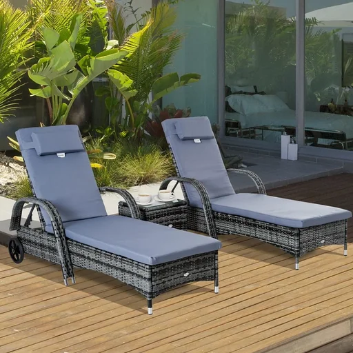 "Rattan-Gartenliege als 3-teiliges Set grau image"