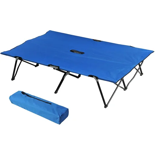 "Campingbett Klappbar für 2 Personen Feldbett Klappbett mit Tragetasche bis 136 kg belastbar Stahl Oxford Blau+Schwarz 19 image"