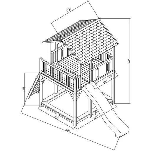 "Woody Spielturm Braun/Weiß - Lindgrüne Rutsche image"