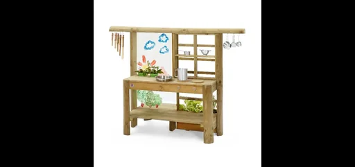 "Discovery Küche   Outdoor-Spielküche für Kinder aus Holz, Pflanzkübel, Malscheibe, Windspiel, natur image"