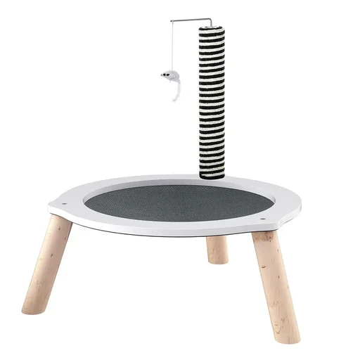 "Katzenbett, Katzen Bettchen Gross, Katzenfangpfosten und Spielzeug-Maus, MDF, Tannenholz, Oxford-Tuch, Sisal, Weiß+Grau+ image"