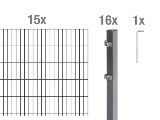 "Doppelstabmattenzaun Komplettset, anthrazit, Höhe 80 cm, Länge 30 m image"