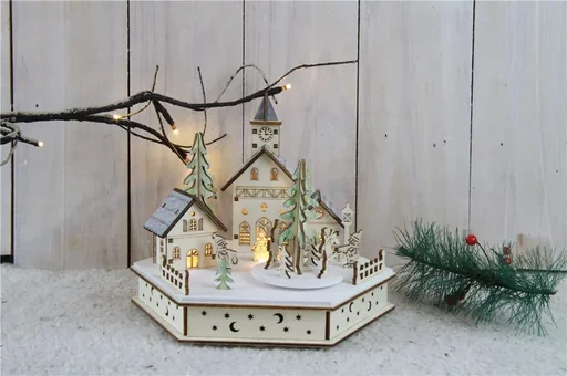 "LED Holzleuchte Dorfplatz mit 3 warmweißen LED image"