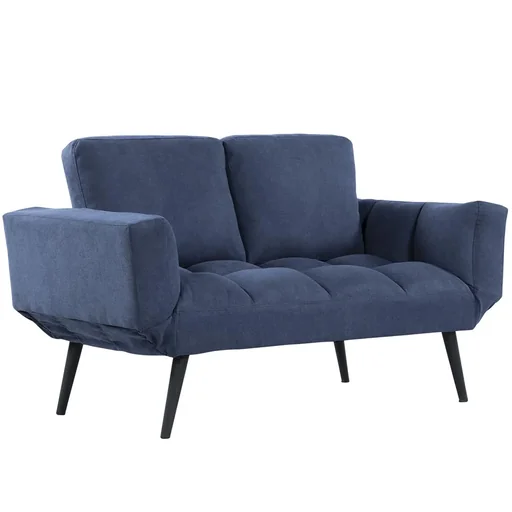 "Schlafsofa Klappsofa 2-Sitzer Stoffsofa Bettsofa Sofa mit Schlaffunktion Sofagarnitur Samt Metall Blau 151 x 75 x 83 cm image"
