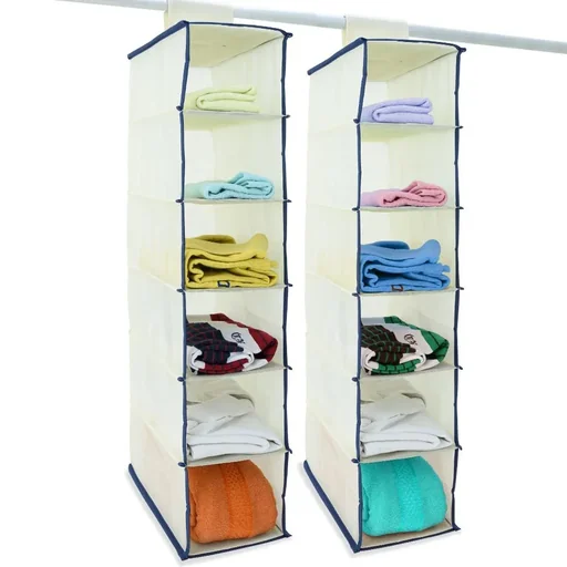 "2x Garderobenbügel mit 6 Fächern in beige/blau image"