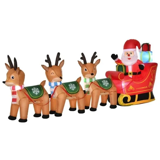 "Aufblasbarer Weihnachtsmann auf Schlitten mit 3 Hirschen 1,3 m image"