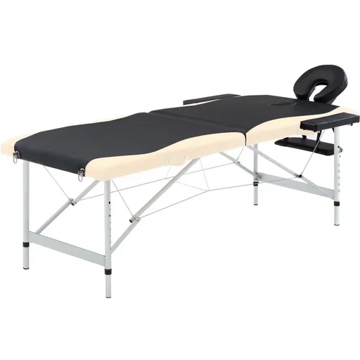 "Klappbarer Massagetisch 2 Zonen Aluminium schwarz und beige image"