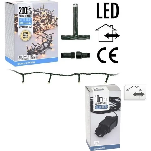 "Weihnachtsbeleuchtung - Anschließbar - 200 LED - 6 Meter - Warmweiß + INCL. Adapter mit 10 Meter Kabellänge image"