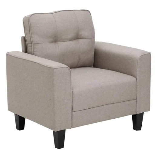"Schlafsessel Schlafsofa Sofabett Einzelsofa mit Rückenlehne Leinenstoff Schaumstoff Gummiholz Schwarz+Beige 90 x 72 x 91 image"