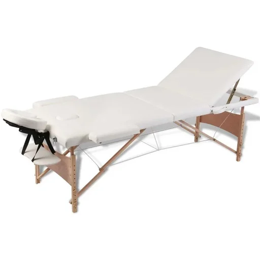 "Klappbare Massageliege 3 Zonen mit Holzrahmen (creme) image"
