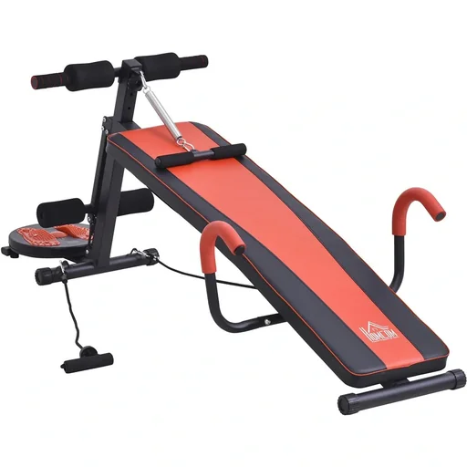 "Sit Up Bank Bauchtrainer Trainingsbank Fitnessbank Verstellbar Gepolstert mit Widerstand 120 kg Belastbarkeit Rot+Schwar image"
