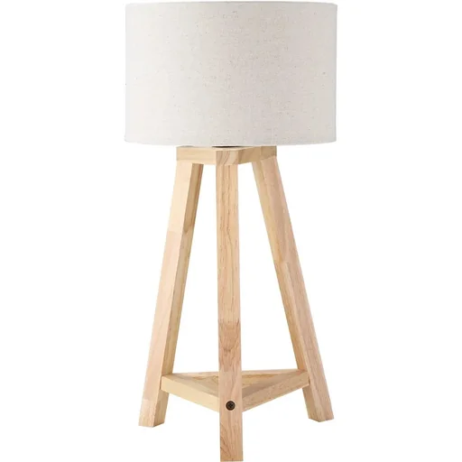 "Tischlampe aus Holz Nachttischlampe 58 cm Tischleuchte E27-Fassung 40 W Leinen-Schirme Holzfuß Weiß+Natur image"
