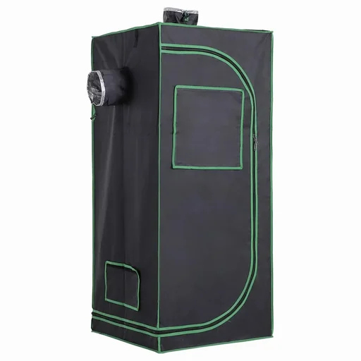 "Growbox Growzelt Growschrank Gewächshaus Zuchtschrank Pflanz 600D Oxford Tuch Stahl Schwarz+Grün 60 x 60 x 140 cm image"