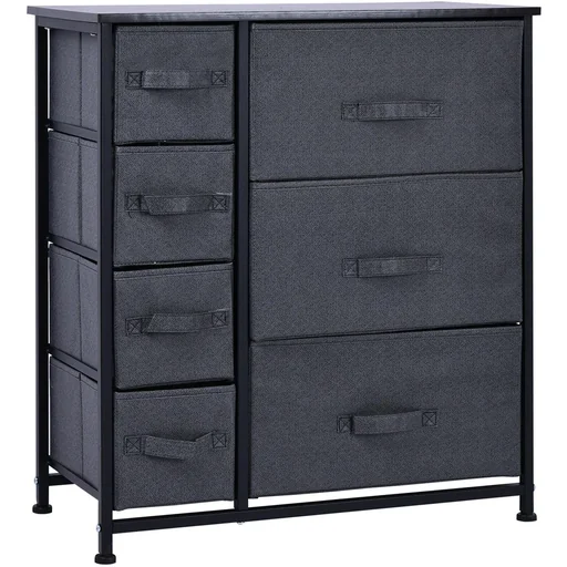 "Schubladenschrank Aufbewahrungsschrank mit faltbaren 7 Stoffschubladen Metallgestell + Holz + Leinen Grau 63,5 x 30 x 71 image"