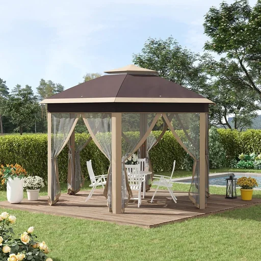 "Gazebo faltbares Gartenzelt - 4 x 4 m - inkl. Tragetasche - sechseckig - Beige/Khaki image"