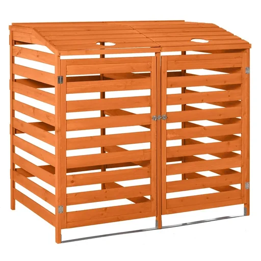 "Mülltonnenbox Mülltonnecontainer mit Fronttüren Mülltonnenverkleidung für zwei 240L-Tonnen Massivholz Orange 131L x 85B image"