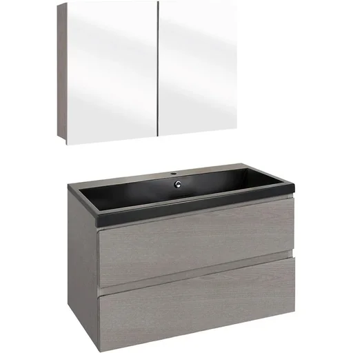 "Concept Badezimmermöbel met Spiegelschrank 80cm - gris/schwartz image"