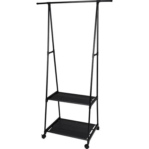 "Storage Solutions Kleiderständer mit 2 Einlegeböden - Schwarz - Edelstahl - Auf Rädern image"