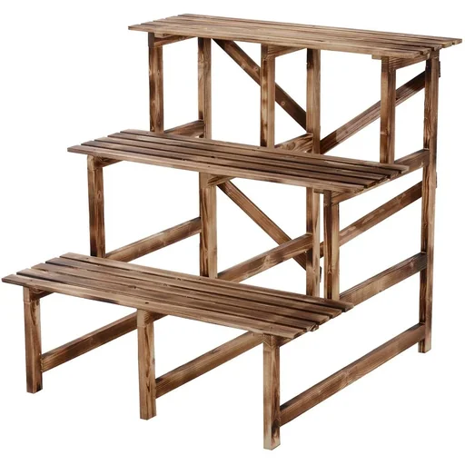 "Pflanzentreppe Blumenregal Tannenholz 3 Stufen L80 x W80 x H80cm image"