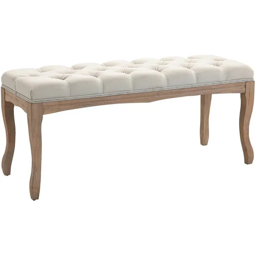 "Polsterbank Sitzbank Truhenbank Schuhbank Vintage Bettbank Schlafzimmer Wohnzimmer Flur Gummiholz Leinen Beige 110 x 38 image"