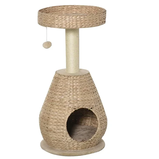 "Katzenbaum Kratzbaum Kätzchen Möbel mit Katzenhöhle Ballspielzeug Sisal weiche Plüsch Höhe 82,5 cm Gelb image"