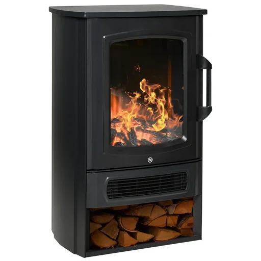 "Elektrisches Feuer 1000 W/2000 W mit Flammeneffekt Thermostat 20-25 qm Schwarz image"