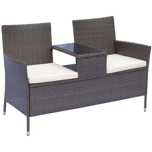 "Polyrattan Gartenbank Gartensofa mit Tisch 2-Sitzer Stahl image"
