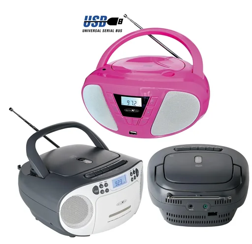 "CD Radio Boombox mit UKW-Radio, CD, Kassette und AUX-IN, pink image"