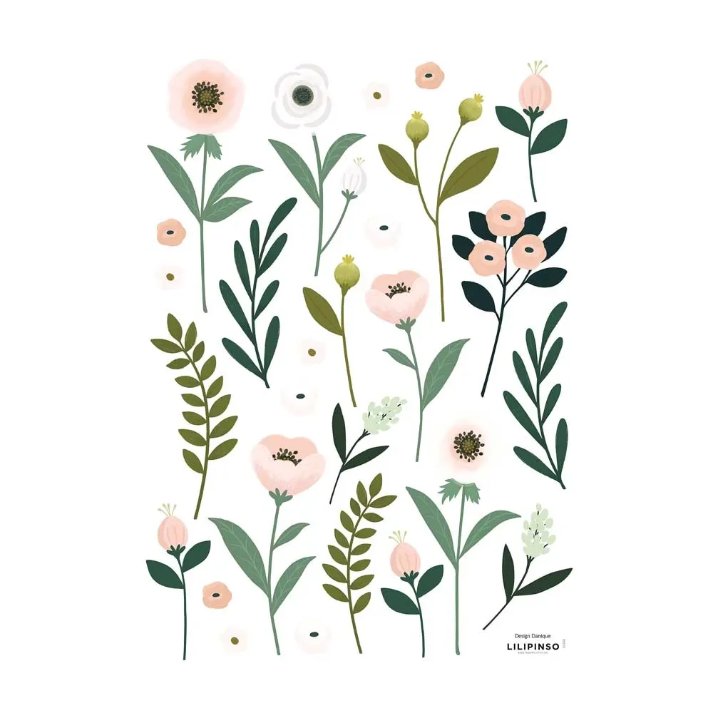 "Lilipinso Wandsticker A3 Blüten und Blätter rosa grün image"