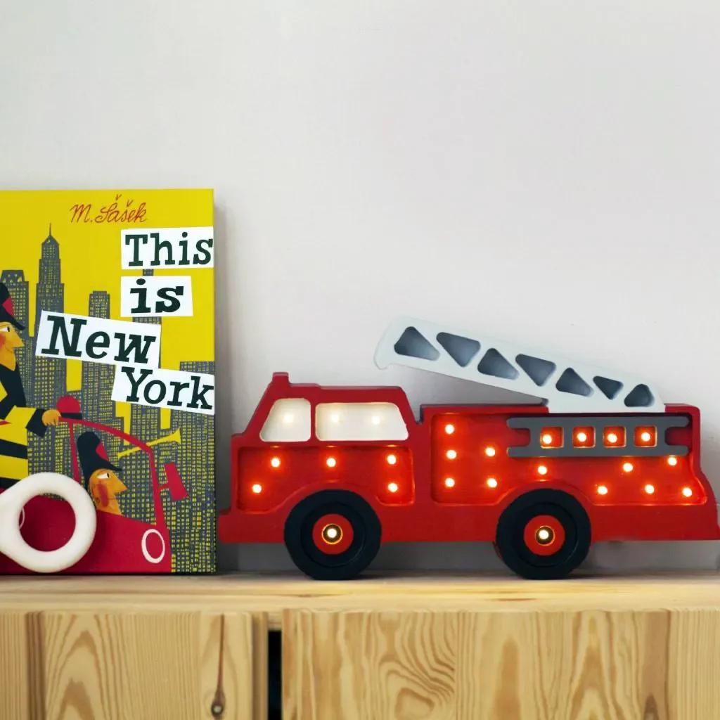 "Little Lights Nachtlicht Kinder, Nachtlampe Feuerwehrauto - 100% Kiefernholz natur image"