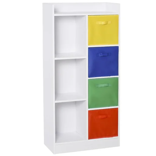 "Bücherregal mit 3 Stoffboxen, Mehrzweckschrank, Spanplatte, Vliesstoff, 62,5 x 30 x 128 cm image"