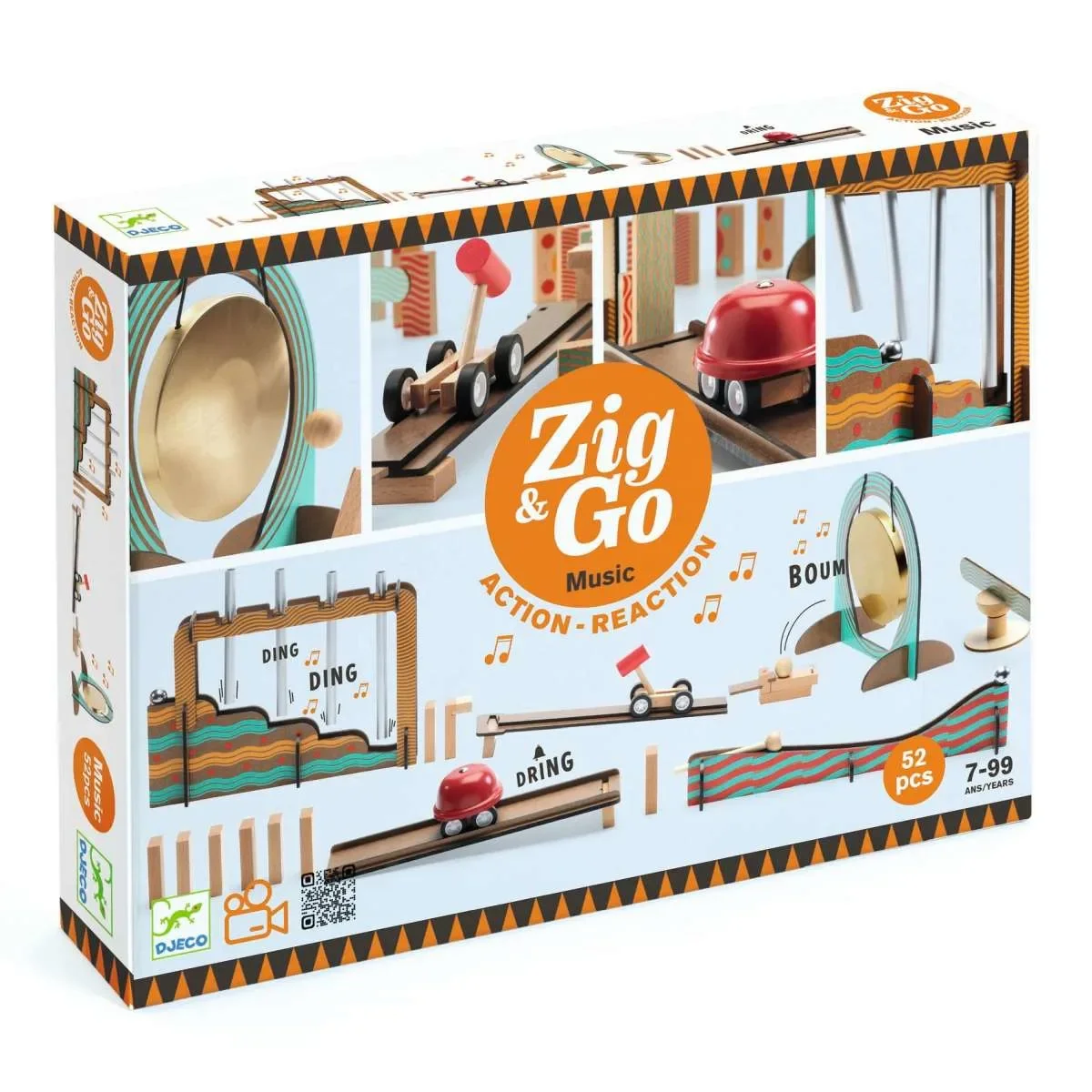 Djeco Baukasten, Denkspiel, Holzbaukasten - Zig & Go - Musik, 52 Teile